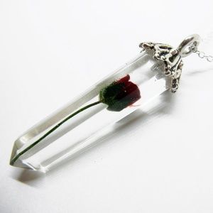 Resin Rose Crystal Pendant with Sterling Necklace